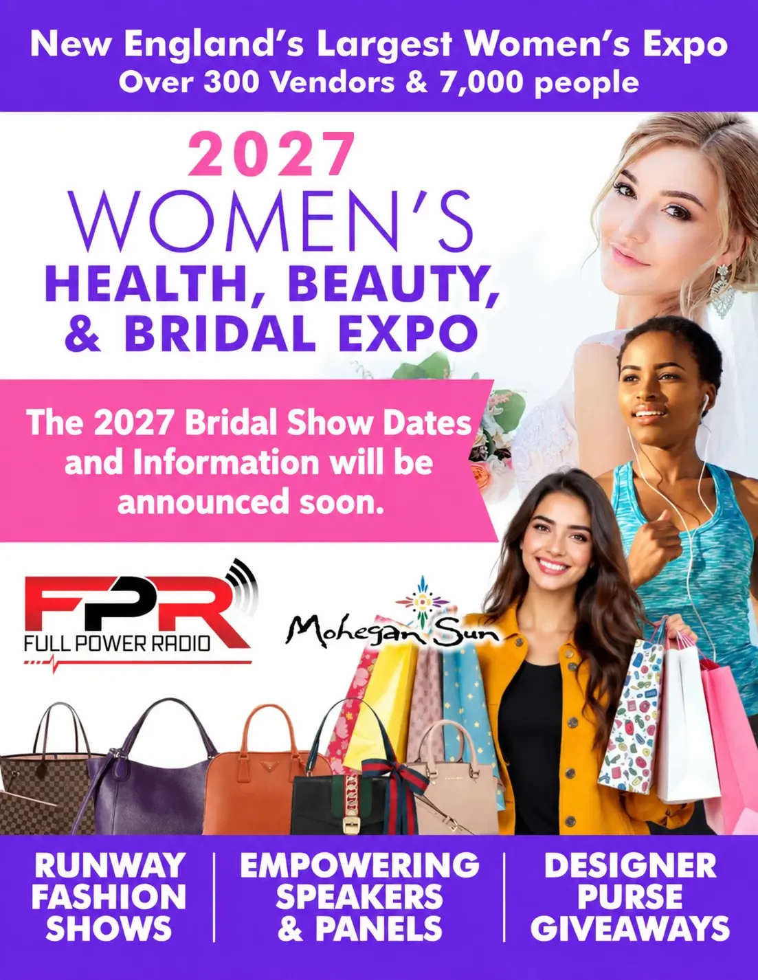 The 2027 Women's Health, Beauty & Bridal Expo flyer. A pink banner reads: The 2027 Bridal Show Dates and Information will be announced soon.